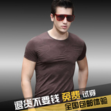 男士圆领短袖冰丝t恤修身韩版夏季男装潮牌夜店个性纯色T恤加大码
