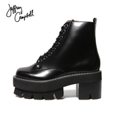 美国JEFFREY CAMPBELL黑色漆皮酷感军靴绑带女鞋休闲鞋短靴热卖款