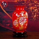 景德镇陶瓷小花瓶 中国红瓷器家居客厅花瓶摆件简约现代包邮 牡丹