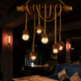 美式麻绳复古服装店创意个性吊灯 餐厅酒吧台咖啡厅田园竹子吊灯