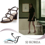 韩剧doctor李圣经同款正品韩国代购珍珠牛皮粗跟中跟女士凉鞋s
