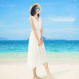 娇澜白色中长款连衣裙夏季雪纺波西米亚沙滩裙海边度假必备海滩裙