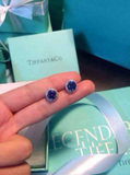 代购蒂芙尼Tiffany925纯银单颗蓝宝石女士耳钉耳环项链饰品礼物