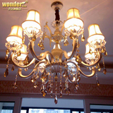 欧式锌合金客厅水晶吊灯带灯罩卧室餐厅别墅大厅蜡烛灯LED灯具