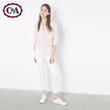 C＆A女式橘粉色卷袖衬衫 2016秋新款双口袋舒适薄上衣CA200179853