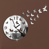 蝴蝶挂钟装饰立体墙贴DIY挂钟圆形创意客厅办公现代欧式钟表设计
