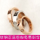 韩版流行钛钢镀18k玫瑰金镶钻戒指 宽版彩金情侣对戒尾戒指环饰品