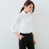 2016春季新款韩版长袖衬衫女 修身显白色棉麻女装上衣衬衣