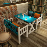 实木复古简易欧式餐桌咖啡厅奶茶店酒吧桌椅地中海组合包邮可定制