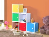 彩色单个书柜自由组合小柜子带门书架儿童储物宜家简易收纳柜带锁