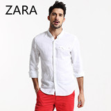 zara男装衬衫代购zara衬衫男青少年亚麻衬衫男修身潮白色衬衣长袖