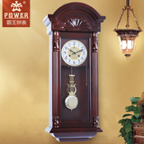 霸王 实木机械挂钟进口德国赫姆勒机芯摆钟欧式创意壁钟客厅挂表