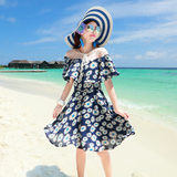 2016夏仙女雪纺印花两件套海边度假沙滩裙吊带波西米亚短裙连衣裙