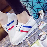 帆布鞋女夏平跟厚底系带内增高学生韩版运动鞋休闲跑步鞋圆头透气
