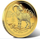 全新 澳大利亚1盎司 2015年镀金羊年纪念章 外国十二生肖纪念币