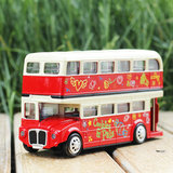 美致合金双层伦敦大巴士模型回力声光公交汽车大客车儿童玩具车