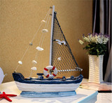 地中海风格海洋风蓝白大号木质木制帆船桌面电视柜装饰性摆件饰品