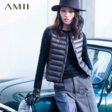 Amii[极简主义]2015冬90白鹅绒轻薄羽绒服无袖修身马甲背心外套女