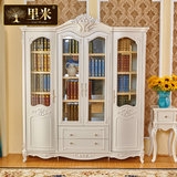 欧式书柜白色四门书柜 特价书房家具2米带门组合书柜书架实木书橱