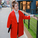 2015冬季新款韩版呢子大衣中长款宽松大码西装领廓形毛呢外套女潮