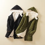 冬季外贸女时尚韩版大码纯色长袖连帽拉链加绒中长款外套棉衣P12