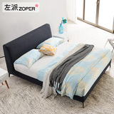 左派北欧棉麻布艺床1.8米双人床现代简约风格时尚卧室夫妻软床