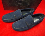 现货正品 Prada/普拉达 男士蓝色磨砂牛皮平底开车休闲鞋 2DG059