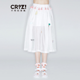 CRZ潮牌2016专柜夏新品中长裙欧根纱印花女半身裙CDJ2B161