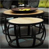 实木美式复古铁艺茶几沙发边几角几休闲咖啡几圆形咖啡桌客厅圆桌