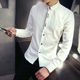 2016男装秋季流行时装白色衬衣韩版修身青少年潮男士弹力长袖衬衫