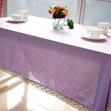 高档环保紫罗兰色竹节麻棉桌布定制做宜家简约花边 日式客厅台布