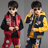 儿童2016秋冬装新款韩版中大男童豹头加绒加厚保暖卫衣三件套装潮