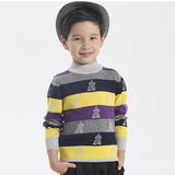 稻草人童装 2015新款儿童羊毛条纹圆领男中大童羊绒衫毛衣针织衫
