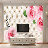 红玫瑰花电视背景墙婚房墙纸卧室客厅沙发壁画3D立体欧式软包壁纸