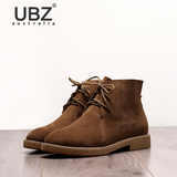 UBZ2016秋冬新款短靴英伦风磨砂系带真皮复古文艺单靴平底女靴子