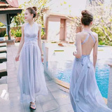 泰国波西米亚修身性感露背连衣裙交叉大摆长裙海边度假必备沙滩裙