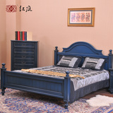 红庭地中海蓝色实木1.5米1.8米双人床新款单人床卧室家具定制尺寸