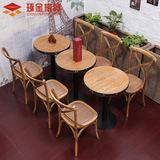 复古漫咖啡厅餐桌椅组合 美式乡村西餐厅实木叉背桌椅 家用靠背椅