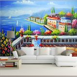 订制打折大型墙纸壁纸壁画电视背景墙无缝客厅卧室地中海油画风格