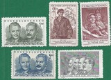捷克斯洛伐克邮票1951年 斯大林 列宁 马克思 恩格斯  5全 全新