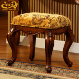 德福堡实木化妆凳欧式布艺复古换鞋凳简约现代凳子美式乡村梳妆凳