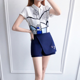 莎贞2016夏装新款韩版女装印花时尚上衣短裤套装 短袖休闲两件套