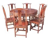 明清古典1.2米实木团圆桌 家庭用餐桌吃饭小圆桌子中式餐桌椅组合
