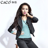 韩国CACO复古个性原创设计牛仔外套女短款牛仔衣黑色修身显瘦8010