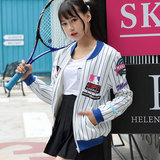 棒球服女春秋韩版学生bf秋天外套女短款宽松长袖褂子印花薄款开衫