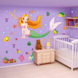 可移除卡通动物海底鱼卧室客厅儿童房幼儿园装饰贴画身高贴墙贴纸