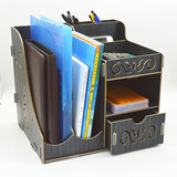 书桌桌面木质书架杂志书本架文件箱多功能办公室整理架木制收纳盒