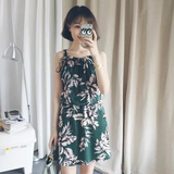 2016夏季新款女装韩版复古休闲吊带花朵收腰修身连衣裙短裙沙滩裙