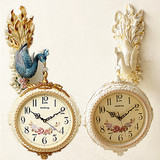 欧式双面钟 孔雀挂钟 创意时尚田园客厅时钟 石英双面钟表 两面钟
