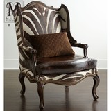 慕妃高端定制家具美式欧式新古典实木真皮单人沙发休闲椅HC121